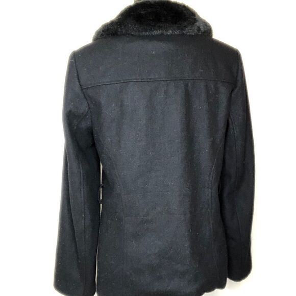 GIACCA Black Wool Coat with Faux Fur Trim - Picture 6 of 15